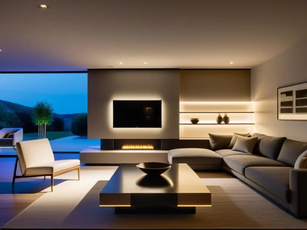 Iluminación LED moderna en sala de estar Acogedor salón contemporáneo con iluminación LED para el hogar, resaltando diseño y calidez