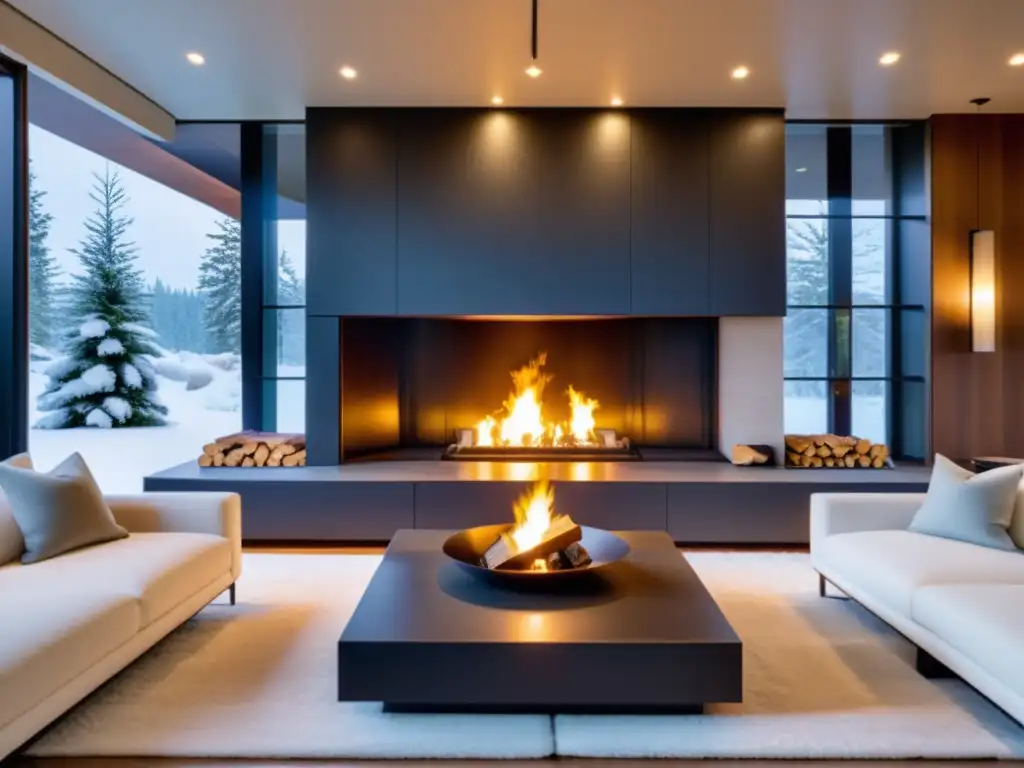 Sala acogedora con chimenea moderna, ambiente cálido y elegante Acogedora sala de estar con moderna chimenea como punto focal, creando ambiente cálido e invitador