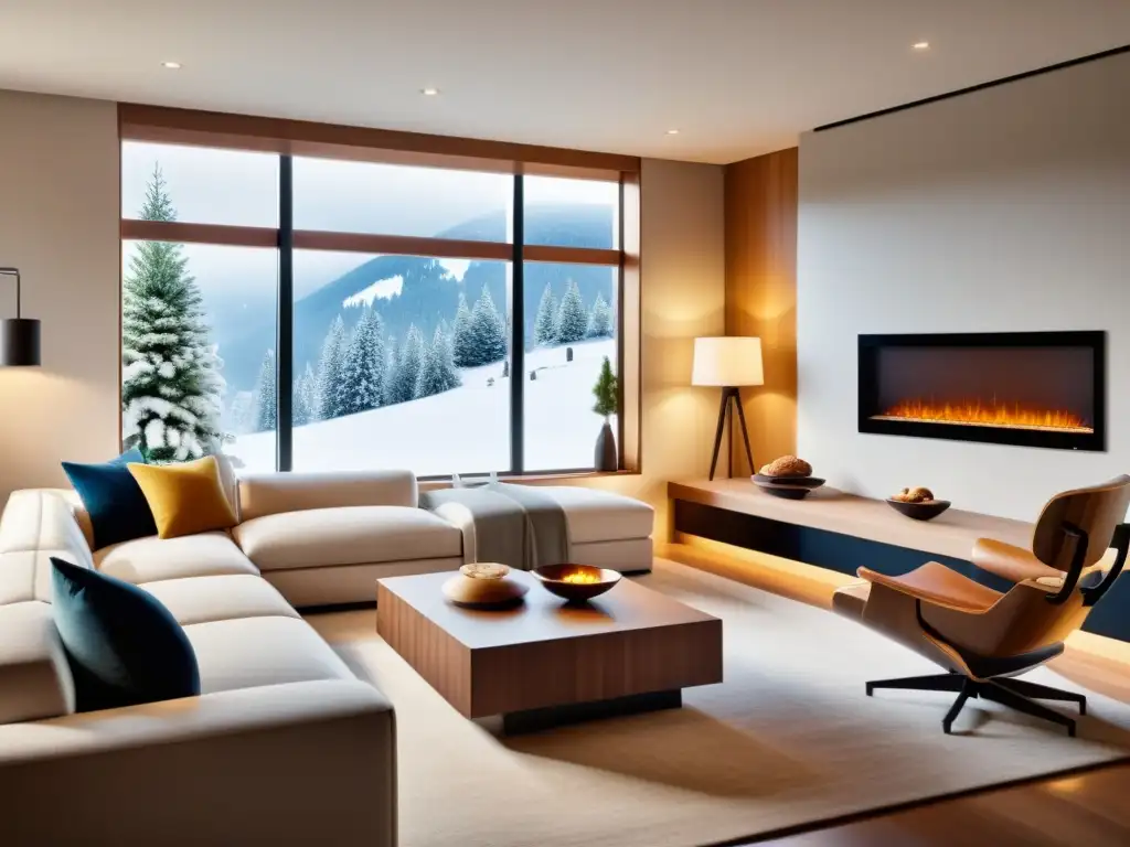 Salón moderno con cálido brillo de calefactor eléctrico y familia reunida Una acogedora sala moderna con un elegante calentador eléctrico en la pared, iluminando cálidamente mientras una familia se reúne