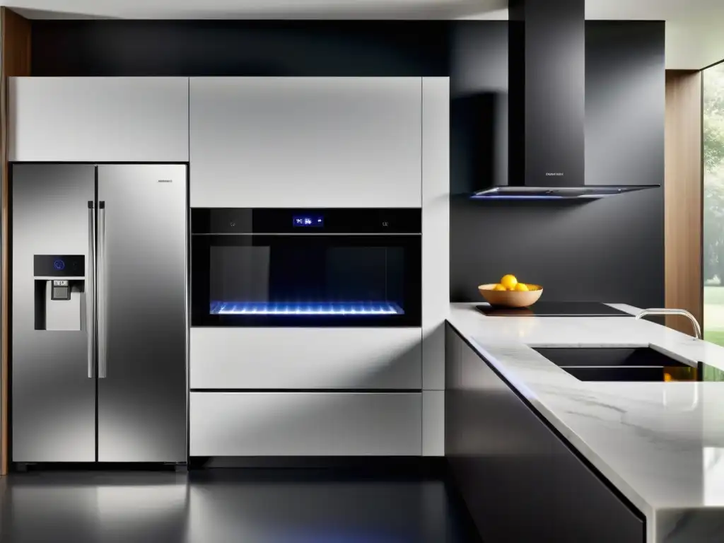 Cocina futurista con electrodomésticos de vanguardia Un ambiente de cocina futurista con electrodomésticos de vanguardia integrados