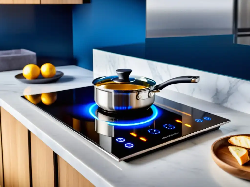 Anafe de inducción Whirlpool en cocina moderna de lujo con estilo minimalista y elegante