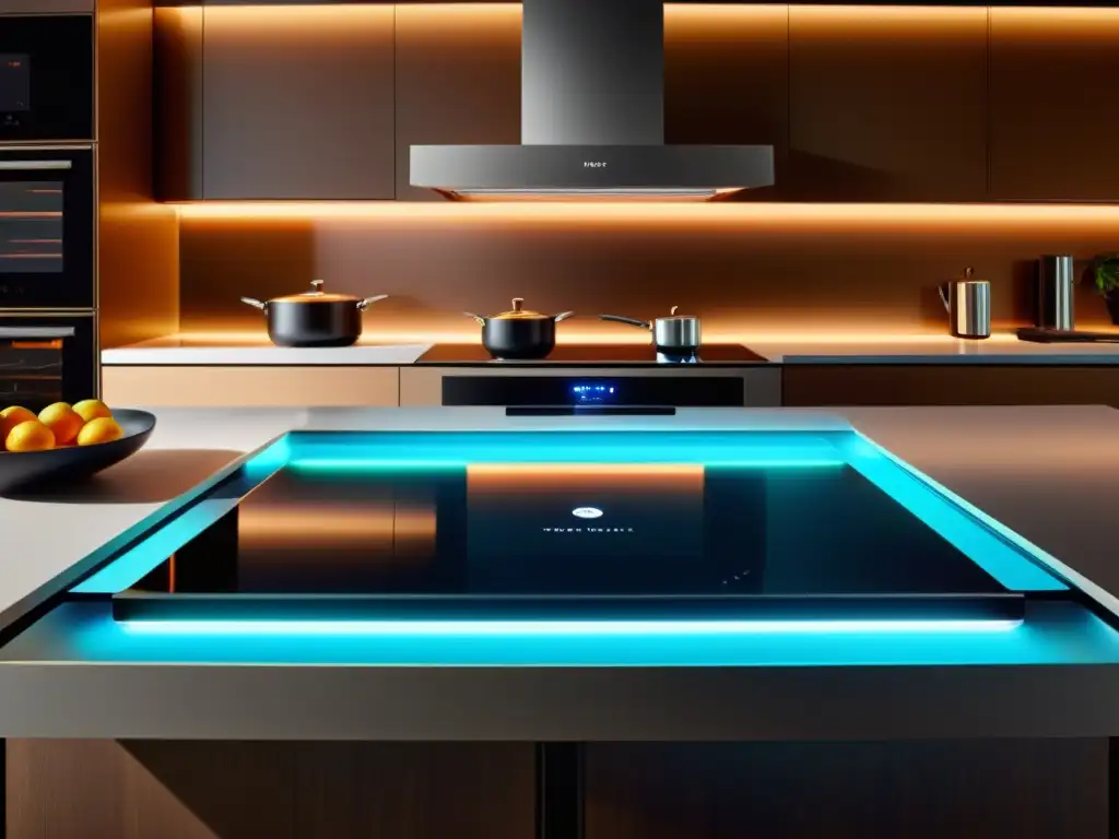 Cocina del futuro con asistente de cocina inteligente Asistente de cocina inteligente revolucionario en una cocina futurista con tecnología de vanguardia y diseño sofisticado