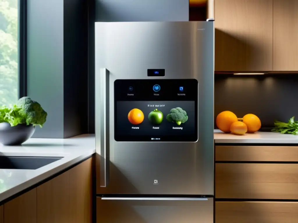 Cocina futurista con electrodomésticos inteligentes Avances electrodomésticos autónomos en hogar inteligente: cocina futurista con electrodomésticos integrados y tecnología innovadora