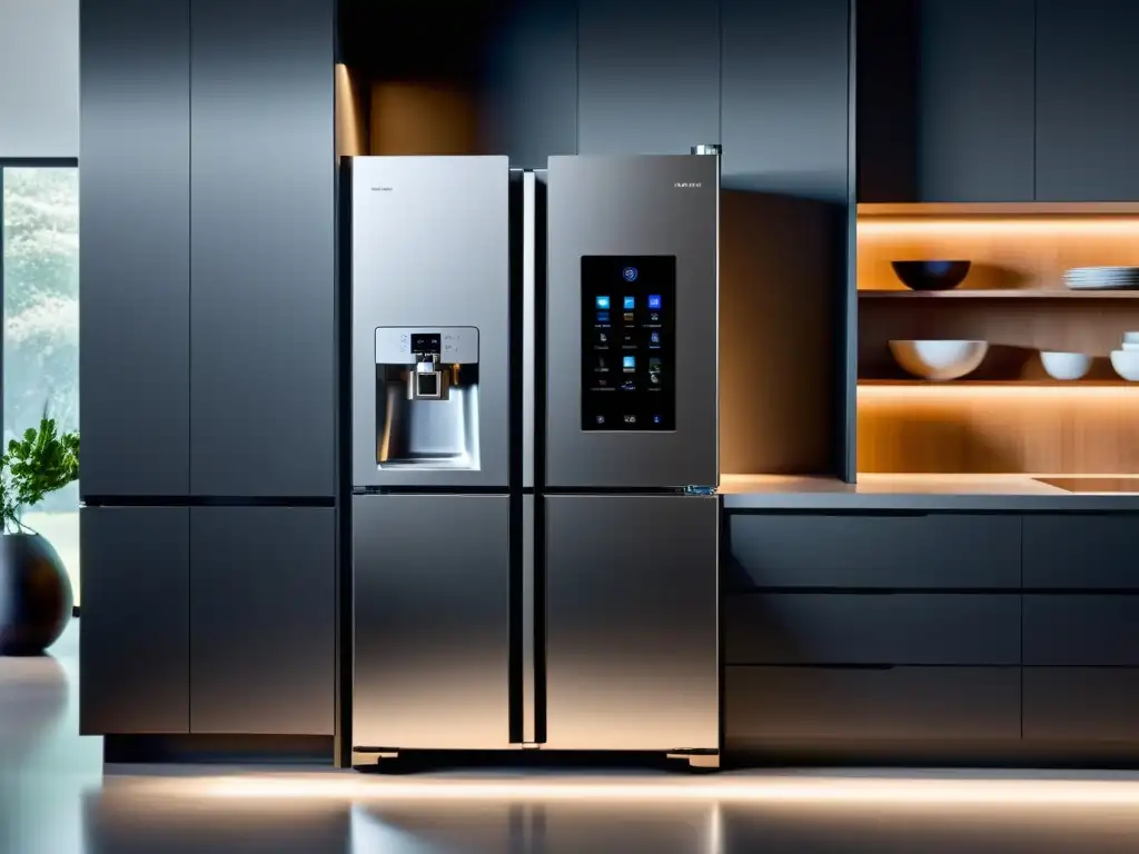 Cocina moderna con electrodomésticos inteligentes Avances electrodomésticos autónomos en un hogar inteligente con cocina moderna y elegante, integrando tecnología futurista y diseño minimalista