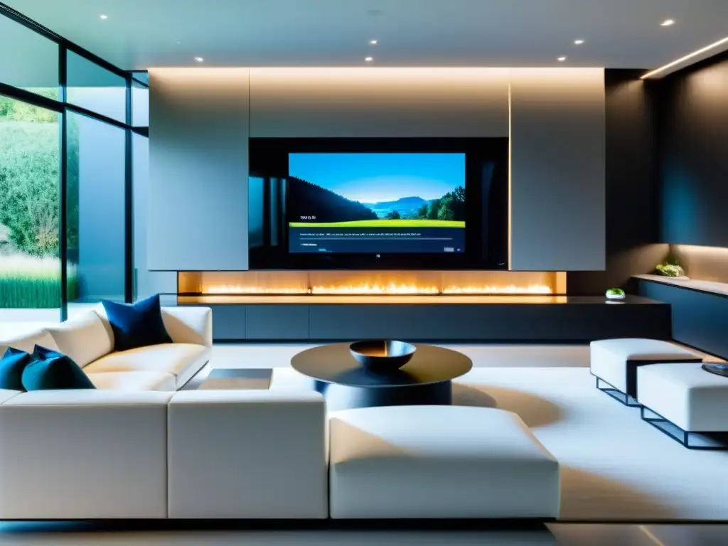 Hogar inteligente y minimalista con tecnología de vanguardia Avances recientes en domótica hogar: Casa inteligente moderna con diseño minimalista, tecnología integrada y confort futurista