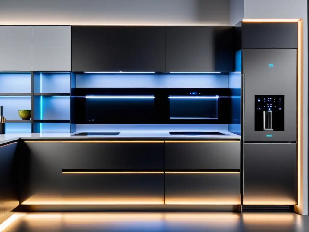 Cocina moderna con electrodomésticos integrados de última generación Avanzada evolución en controles de electrodomésticos para tecnología hogar en cocina moderna y sofisticada