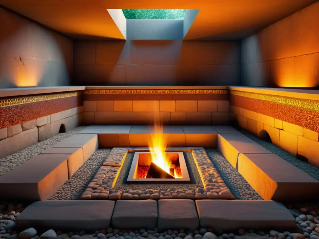 Antiguo sistema de calefacción romano con mosaicos Avanzada historia de calefacción doméstica: sistema hipocausto romano con mosaicos y conductos de calor subterráneos