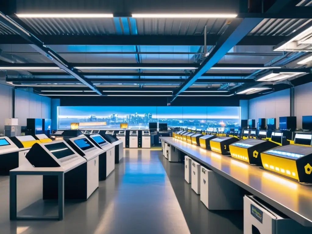Revolucionaria planta de reciclaje de aparatos electrónicos Avanzada planta de reciclaje de electrodomésticos con tecnología de vanguardia y equipo especializado en un entorno futurista