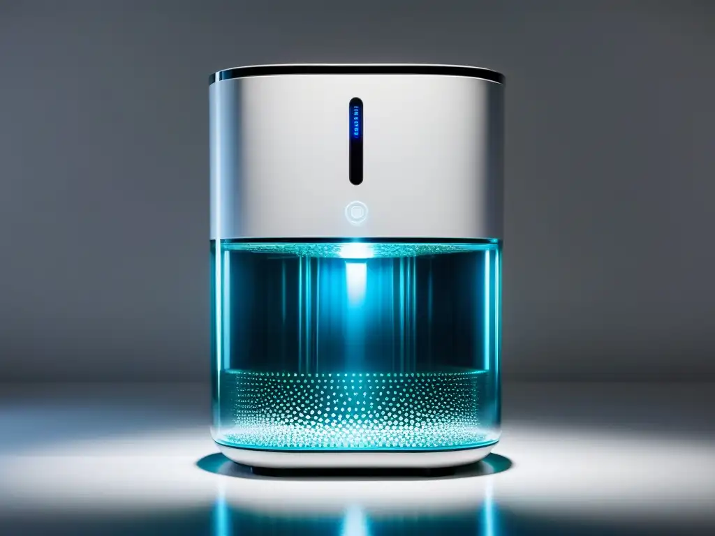 Purificador de agua moderno: tecnología avanzada y eficiencia Avanzada tecnología ósmosis inversa purificadora de agua con diseño moderno y eficiente, iluminado suavemente en un entorno blanco