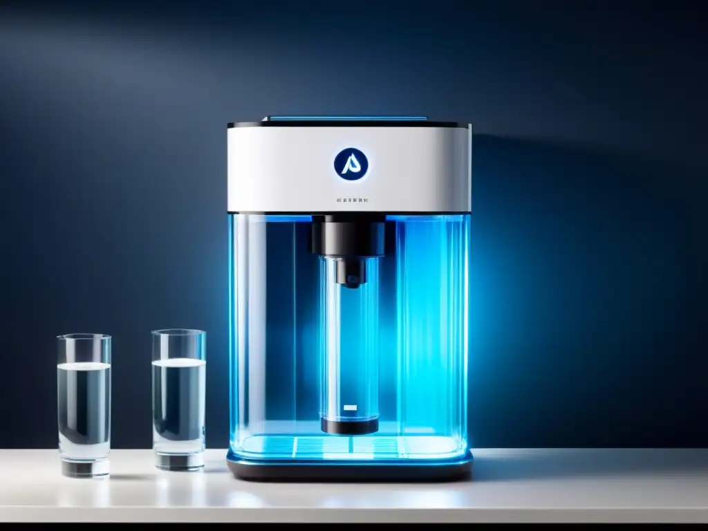 Sistema de filtración de agua moderno y elegante: pureza cristalina Avanzado sistema de filtrado de agua bajo el fregadero, con diseño moderno y componentes tecnológicos visibles