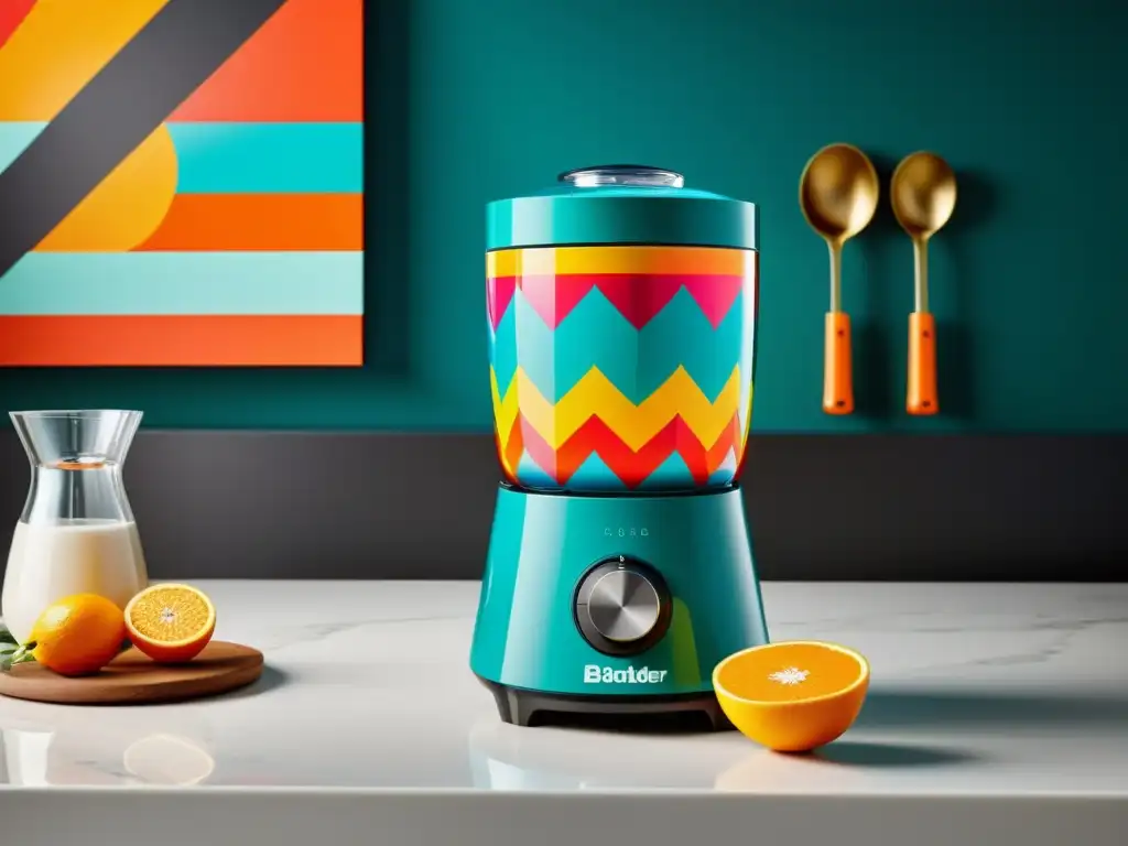 Batidora personalizada con diseño vibrante y moderno Batidora personalizada con adhesivos pintados, diseño vibrante y moderno integrado en la cocina