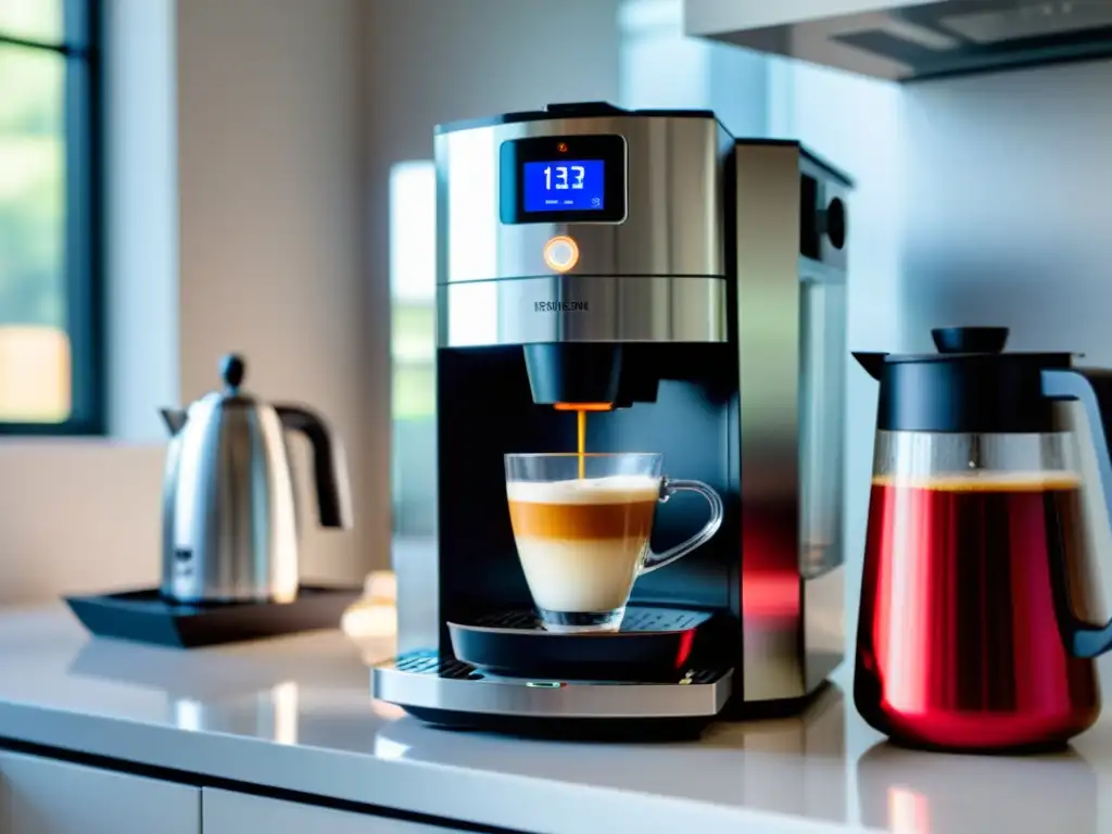 Cafetera inteligente: lujo y conveniencia en casa Cafetera inteligente para el hogar con café recién hecho, luz matutina y diseño moderno de alta tecnología