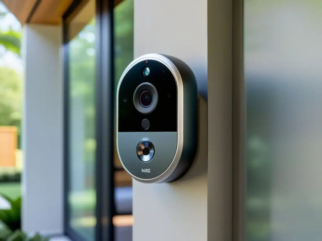 Sistema de seguridad doméstica moderno con cámaras discretas y elegantes Cámaras de seguridad con reconocimiento facial en el hogar: modernidad, discreción y sofisticación integradas en la arquitectura contemporánea