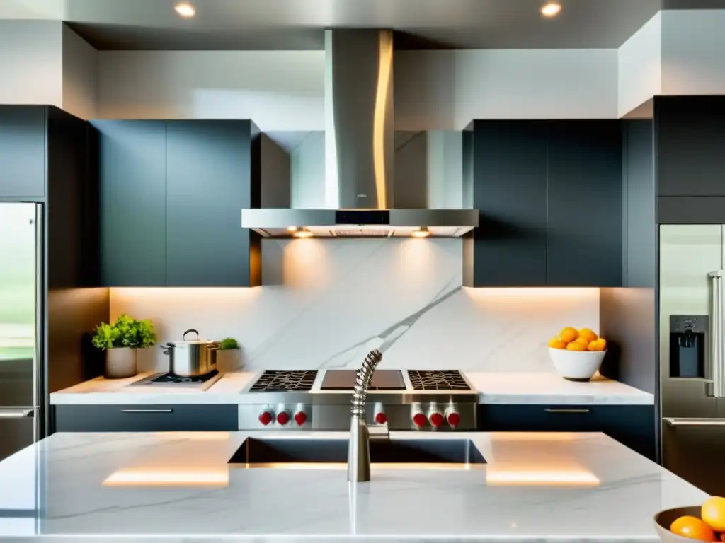 Campana extractora de cocina: potencia y elegancia en un espacio moderno Campana extractora potente y silenciosa sobre una cocina moderna y elegante, con iluminación LED suave y diseño de acero inoxidable