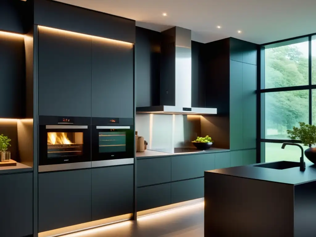 Campana extractora potente y silenciosa para una cocina moderna Campana extractora potente y silenciosa integrada en una cocina moderna y elegante, con iluminación LED suave