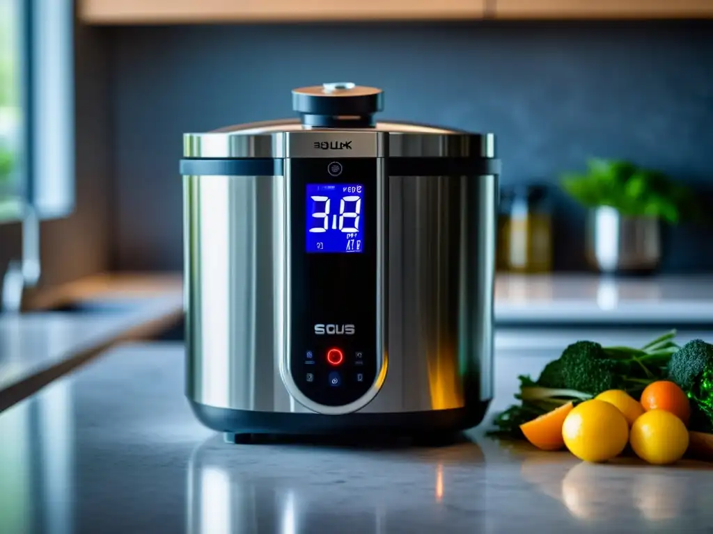 Sousvide en casa: tecnología culinaria moderna en una cocina impecable y sofisticada