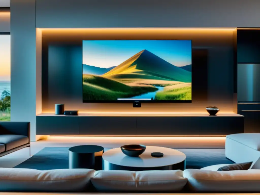 Hogar inteligente futurista: diseño minimalista y tecnología avanzada Una casa inteligente moderna con asistentes de voz, iluminación automatizada, control climático y características de seguridad