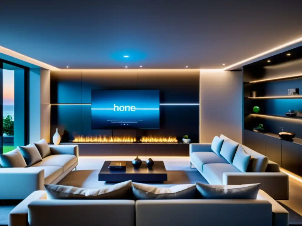 Hogar inteligente con IA: comodidad futurista y tecnología integrada Una casa inteligente moderna con tecnología de inteligencia artificial integrada