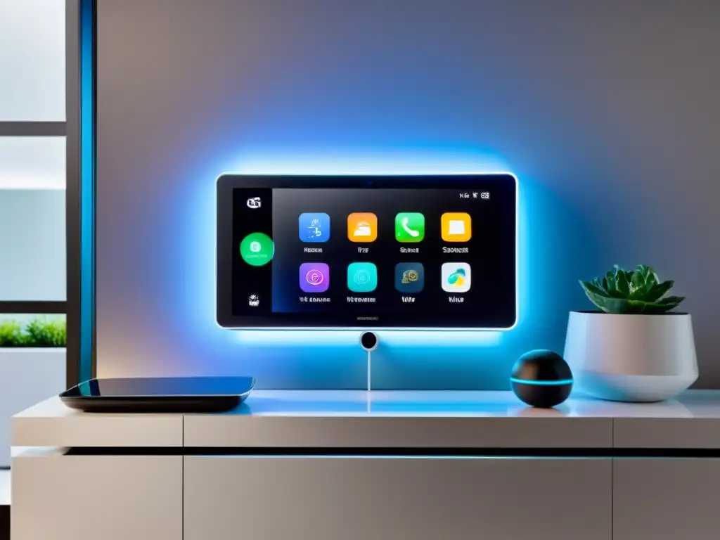 Centro de hogar inteligente con diseño futurista Centro de hogar inteligente con tecnologías de conectividad para el hogar, dispositivos conectados y diseño futurista iluminado