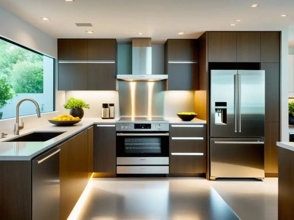 Cocina moderna con electrodomésticos de acero inoxidable Un chef profesional usa electrodomésticos ergonómicos en una cocina elegante y moderna