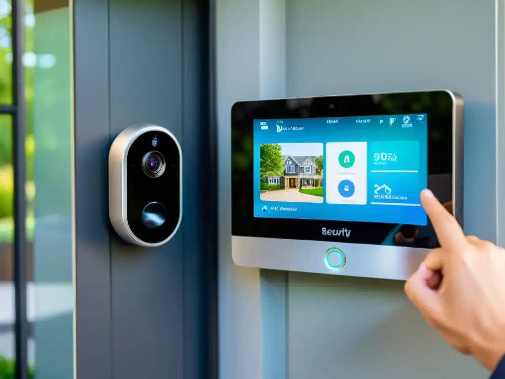 Sistema de seguridad para el hogar: tecnología de vanguardia y comodidad Claves seguras para hogar inteligente: Sistema de seguridad moderno con panel táctil, cámaras de vigilancia y cerraduras inteligentes integradas