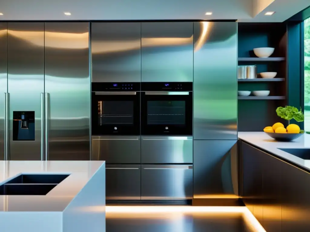 Una cocina futurista con electrodomésticos de alta tecnología integrados en un diseño minimalista