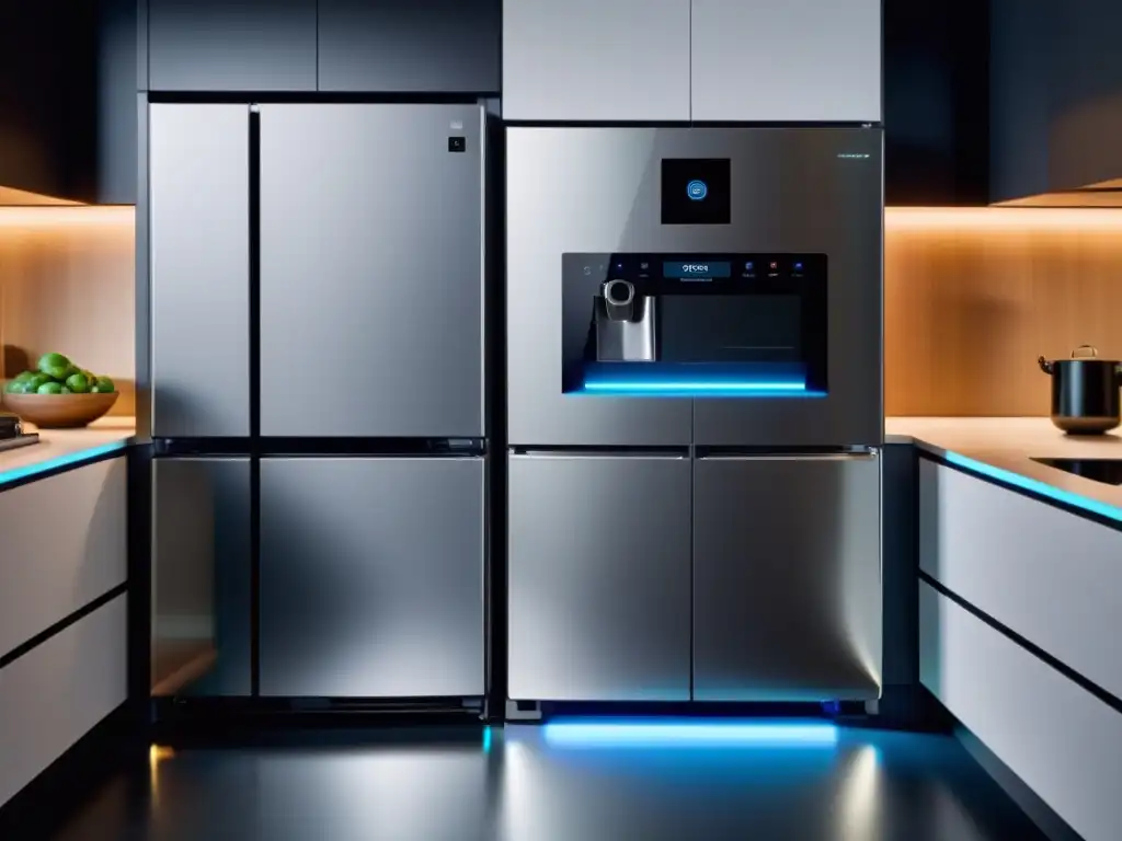 Cocina inteligente del futuro: electrodomésticos conectados y minimalismo Una cocina futurista con electrodomésticos compatibles con domótica