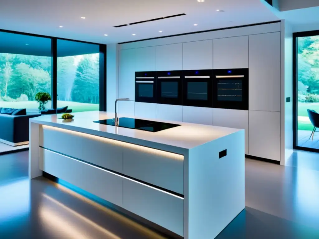 Cocina futurista: diseño minimalista con tecnología integrada Una cocina futurista con electrodomésticos integrados de diseño minimalista y controles táctiles