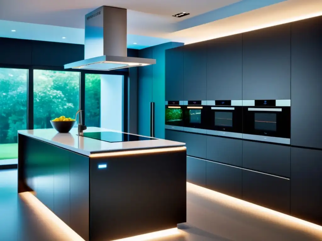 Cocina futurista con electrodomésticos inteligentes Una cocina futurista con electrodomésticos inteligentes integrados en un diseño minimalista
