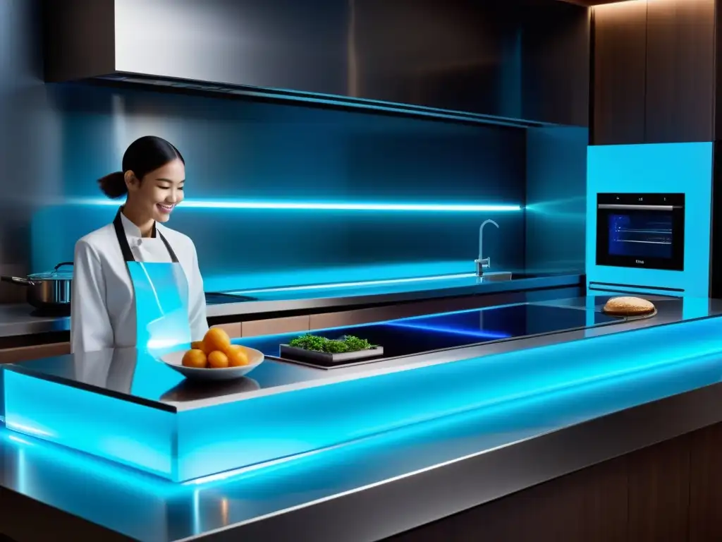 Cocina futurista con tecnología de vanguardia Una cocina futurista con electrodomésticos de vanguardia integrados en un diseño minimalista