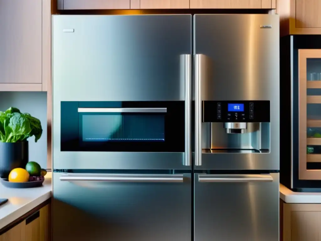 Cocina inteligente de lujo con electrodomésticos de alta tecnología Una cocina inteligente de diseño minimalista con electrodomésticos integrados de alta tecnología