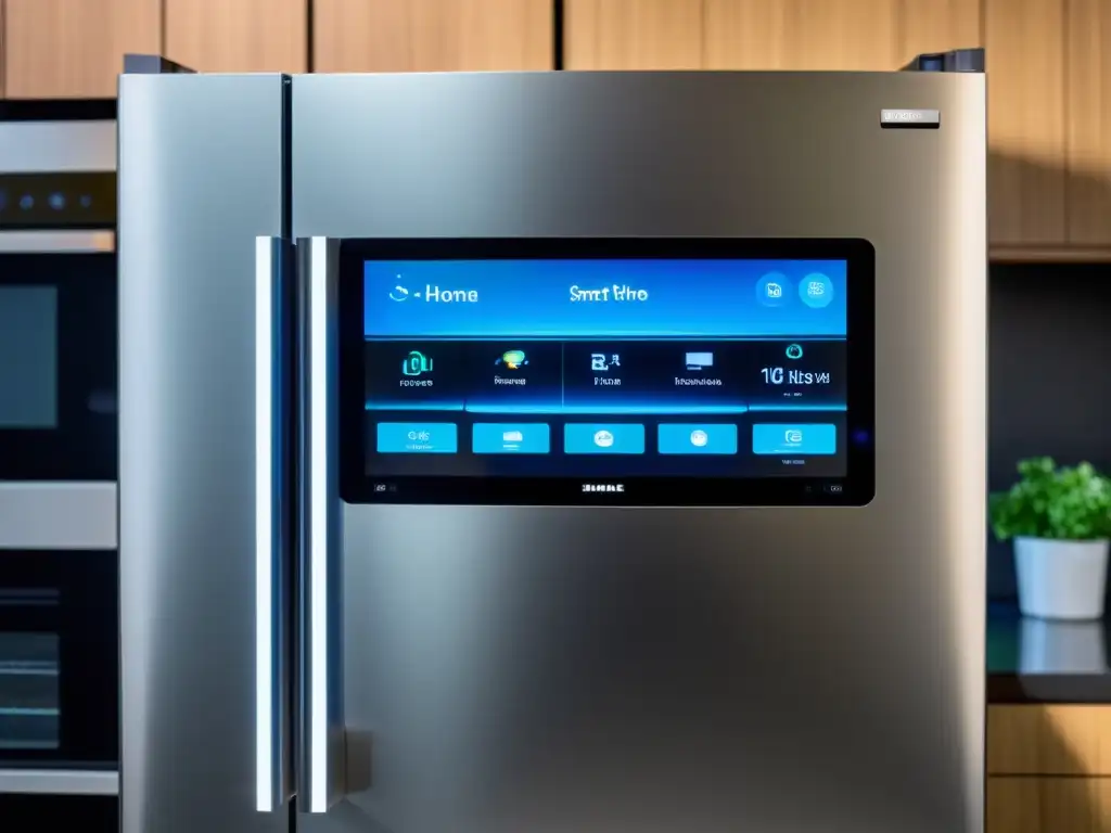 Cocina inteligente ultramoderna: integración tecnológica y eficiencia Una cocina inteligente con electrodomésticos futuristas y prácticas de seguridad electrodomésticos inteligentes