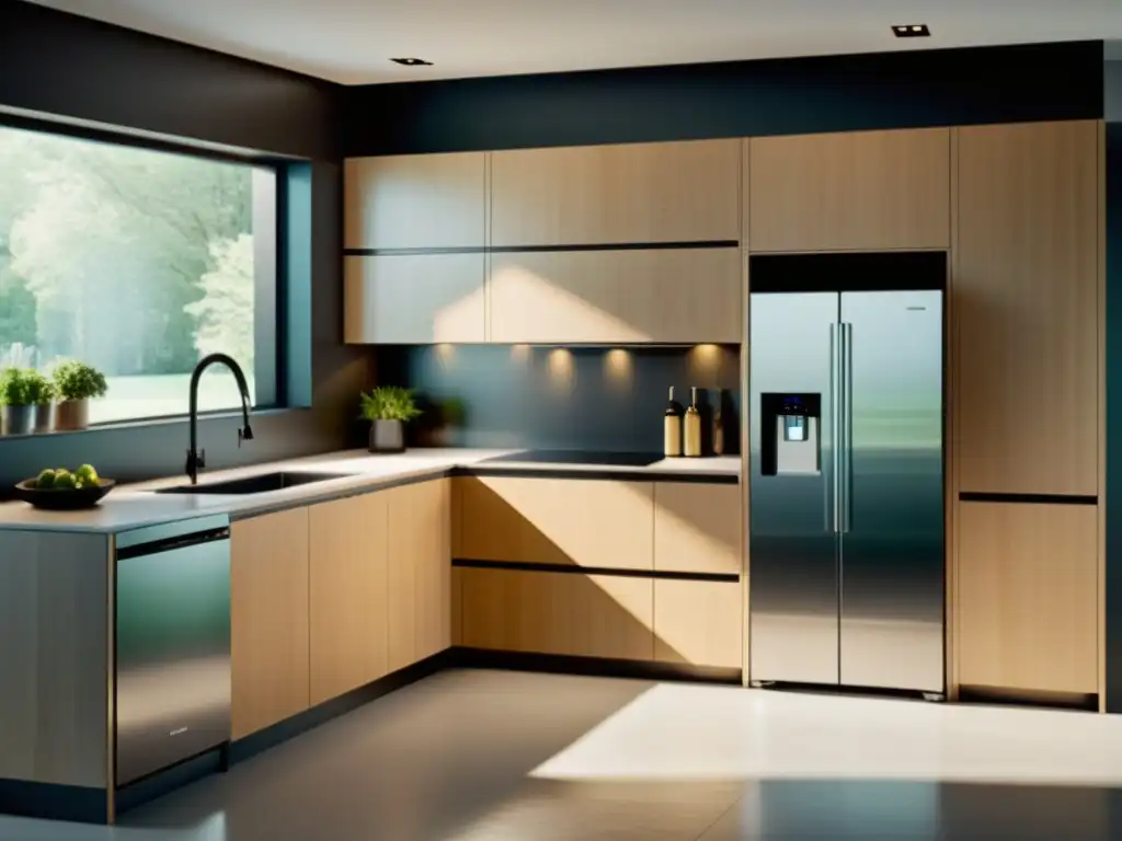 Cocina moderna y eficiente con electrodomésticos de alta tecnología Una cocina moderna y eficiente, con electrodomésticos de última generación y etiquetas de eficiencia energética