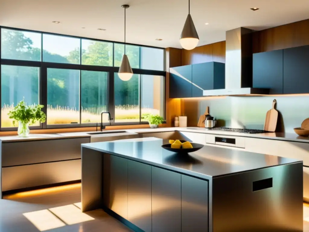 Cocina moderna y sostenible con electrodomésticos eficientes Una cocina moderna y eficiente con electrodomésticos de bajo consumo energético