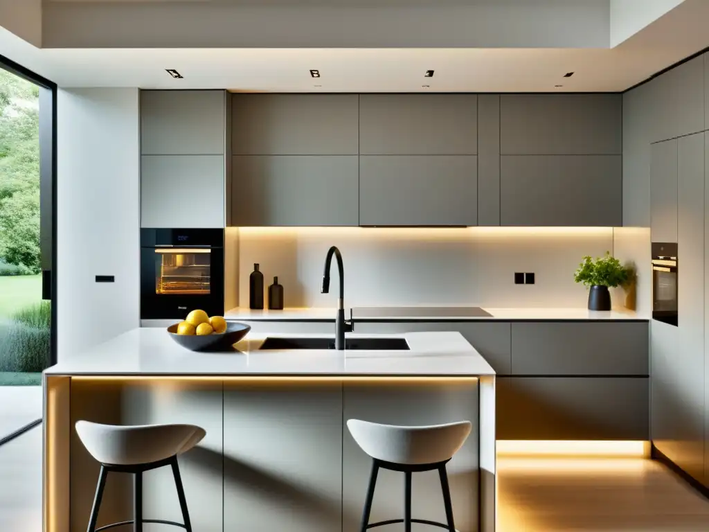 Una cocina moderna con electrodoméstico integrado en la encimera, iluminado con LED