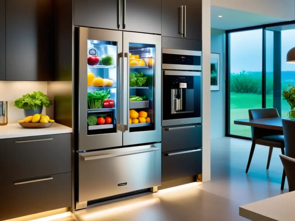 Una cocina moderna con electrodomésticos de acero inoxidable, iluminada por luz natural