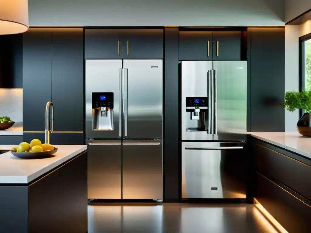 Cocina moderna con electrodomésticos de última generación Una cocina moderna con electrodomésticos de acero inoxidable y tecnología inteligente integrada