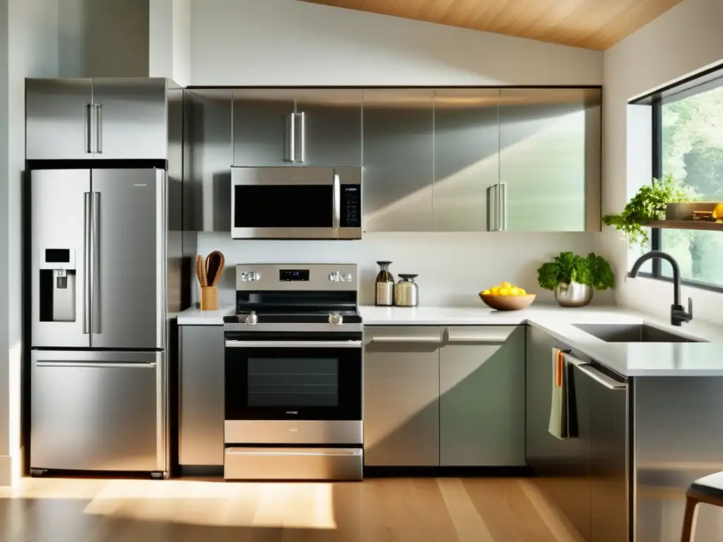 Una cocina moderna con electrodomésticos de alta eficiencia en acero inoxidable