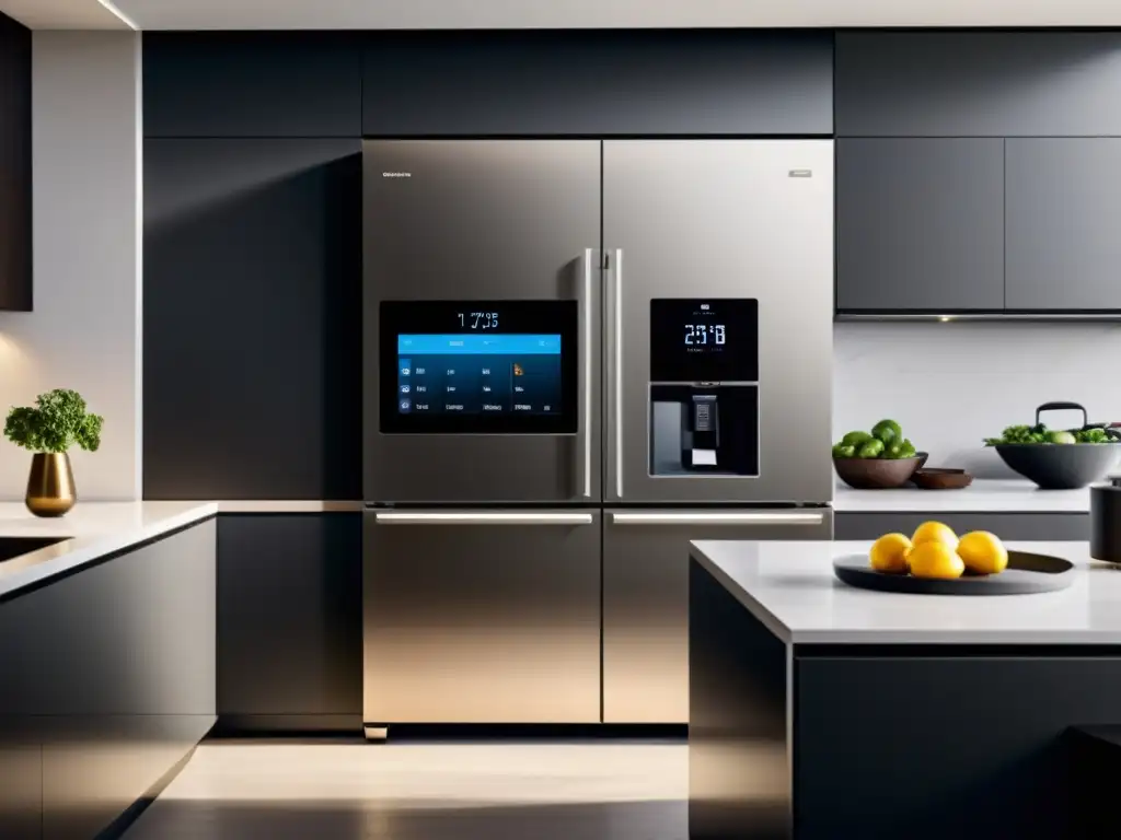 Cocina moderna con electrodomésticos inteligentes y minimalistas Una cocina moderna con electrodomésticos conectados de alta tecnología
