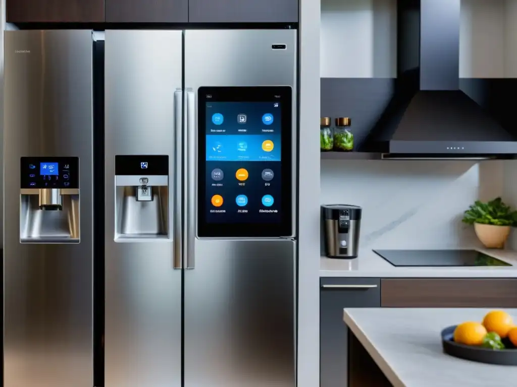 Cocina inteligente: electrodomésticos conectados de diseño futurista Una cocina moderna con electrodomésticos conectados de diseño futurista
