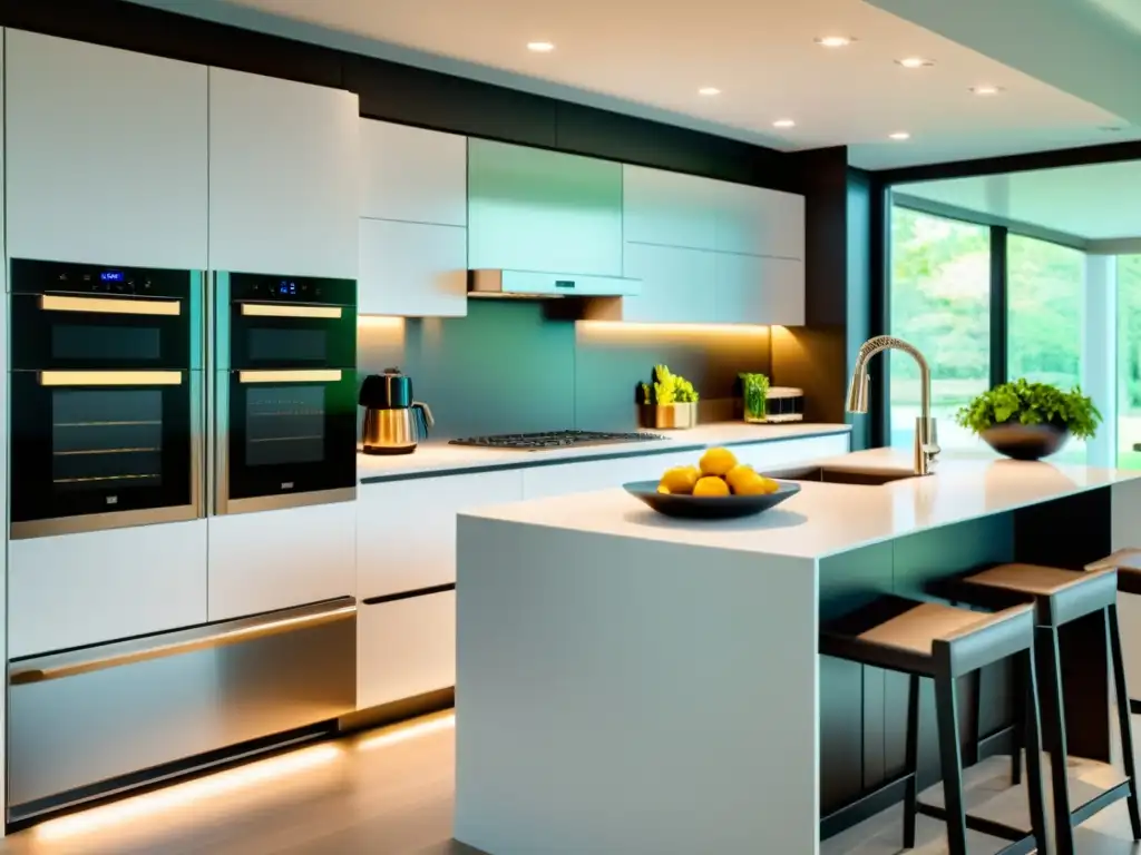 Cocina moderna con electrodomésticos eficientes Una cocina moderna con electrodomésticos eficientes de acero inoxidable y etiquetas de eficiencia energética