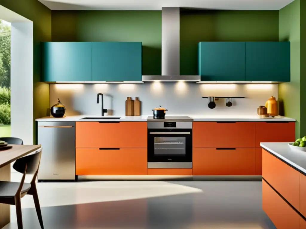 Una cocina moderna con electrodomésticos eficientes de distintas marcas, destacando diseño y ahorro energético