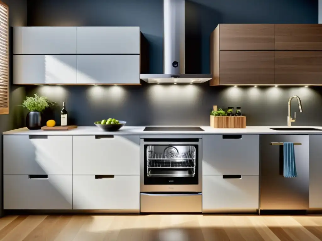 Cocina moderna con electrodomésticos ergonómicos Una cocina moderna con electrodomésticos ergonómicos y seguros integrados a la perfección