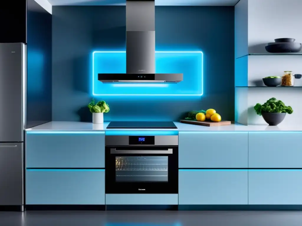 Cocina moderna y minimalista con electrodomésticos de última generación Una cocina moderna con electrodomésticos tecnología hogar 2023 integrados, diseño minimalista y toques futuristas