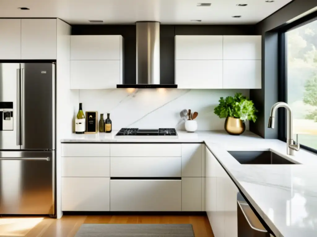 Cocina moderna y minimalista con diseño inteligente para espacios pequeños Una cocina moderna con electrodomésticos integrados, luz natural y estilo elegante