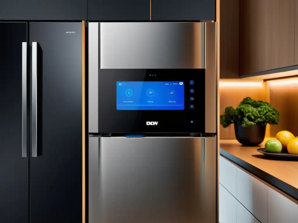 Una cocina moderna con electrodomésticos integrados y tecnología de inteligencia artificial