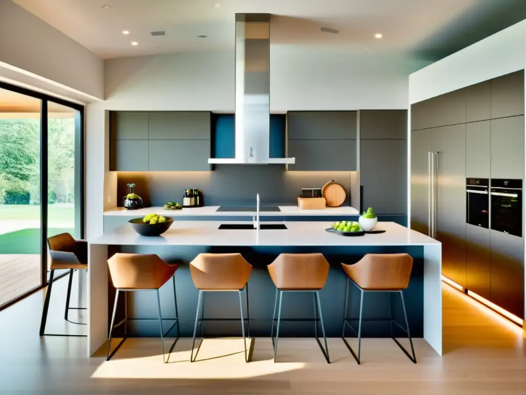 Cocina moderna integrada con electrodomésticos elegantes Una cocina moderna con electrodomésticos integrados en el living, elegante y funcional