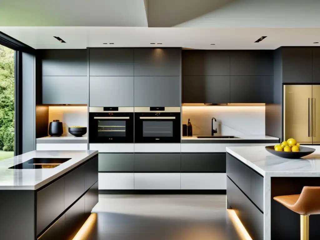 Cocina moderna con electrodomésticos integrados en sala de estar elegante Una cocina moderna con electrodomésticos integrados en el living, diseño minimalista y acabados metálicos