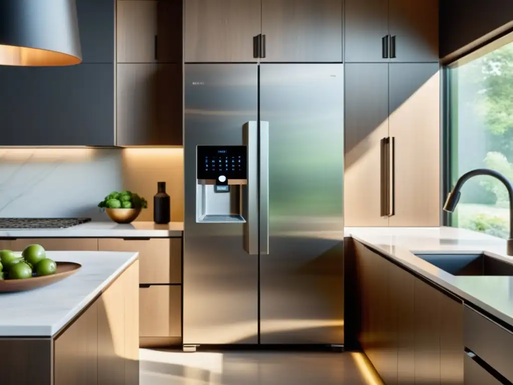 Cocina inteligente con tecnología AI integrada Una cocina moderna con electrodomésticos de inteligencia artificial integrados en el diseño, creando un espacio eficiente y acogedor