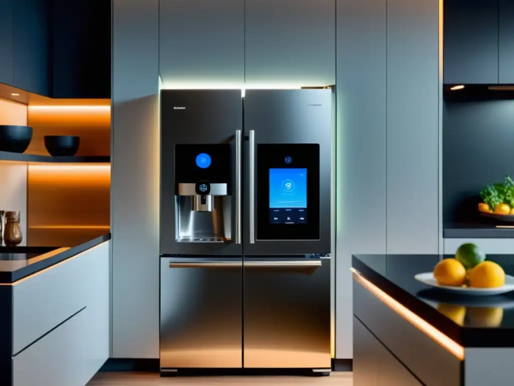 Cocina futurista con electrodomésticos inteligentes y minimalistas Una cocina moderna con electrodomésticos con inteligencia artificial, diseño minimalista y tecnología de vanguardia